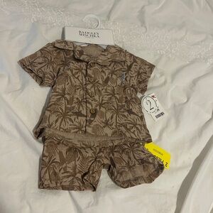 Badgley Mischka Tan Palm Print Baby Set